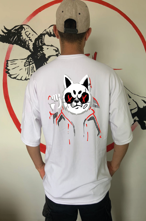 CAMISETA OVERSIZE GRAMAJE 260 (gato samurai)