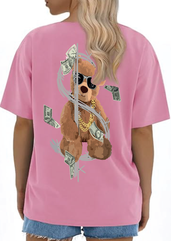 CAMISETA OVERSIZE DAMA GRAMAJE 180 (Oso money)