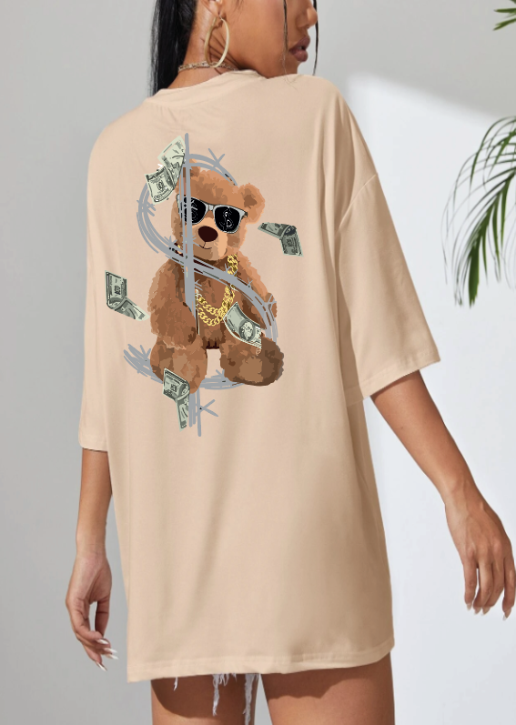 CAMISETA OVERSIZE DAMA GRAMAJE 260 (Oso money)