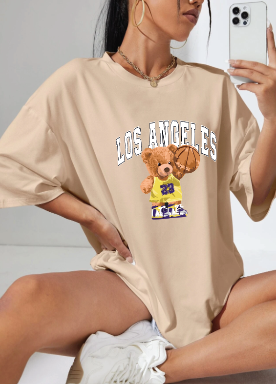 CAMISETA OVERSIZE DAMA GRAMAJE 260 (oso los angeles)