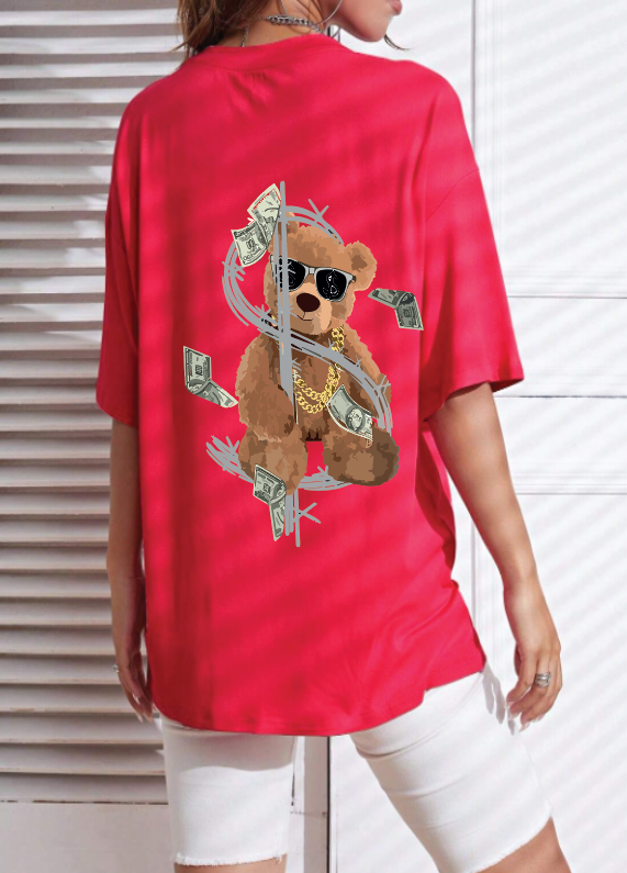CAMISETA OVERSIZE DAMA GRAMAJE 260 (Oso money)