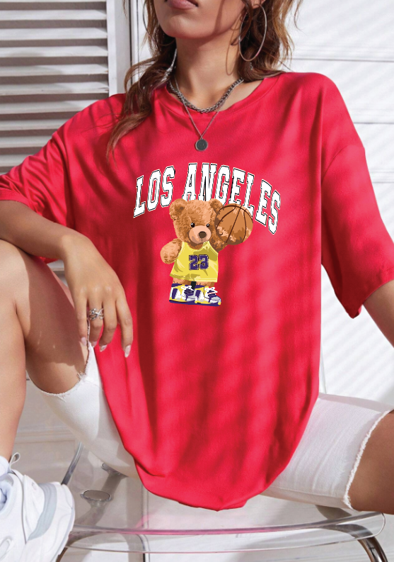CAMISETA OVERSIZE DAMA GRAMAJE 260 (oso los angeles)