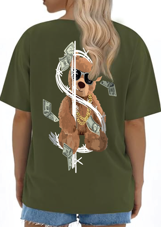 CAMISETA OVERSIZE DAMA GRAMAJE 260 (Oso money)
