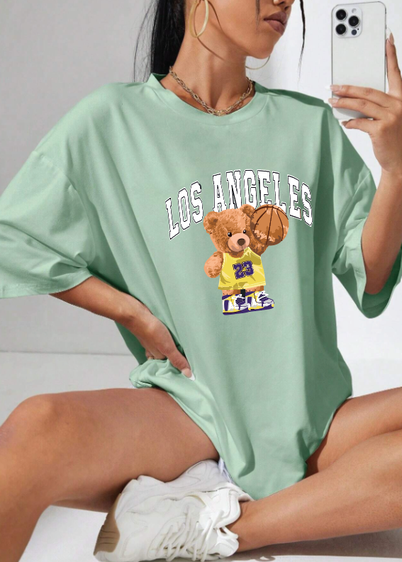 CAMISETA OVERSIZE DAMA GRAMAJE 260 (oso los angeles)