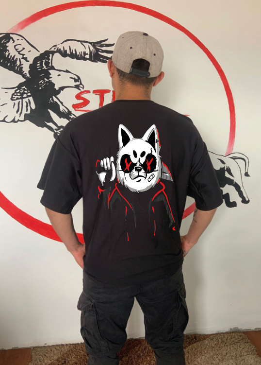 CAMISETA OVERSIZE GRAMAJE 260 (gato samurai)
