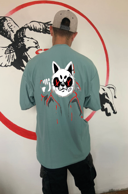 CAMISETA OVERSIZE GRAMAJE 260 (gato samurai)