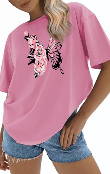 CAMISETA OVERSIZE DAMA GRAMAJE 260 (mariposa rosa)